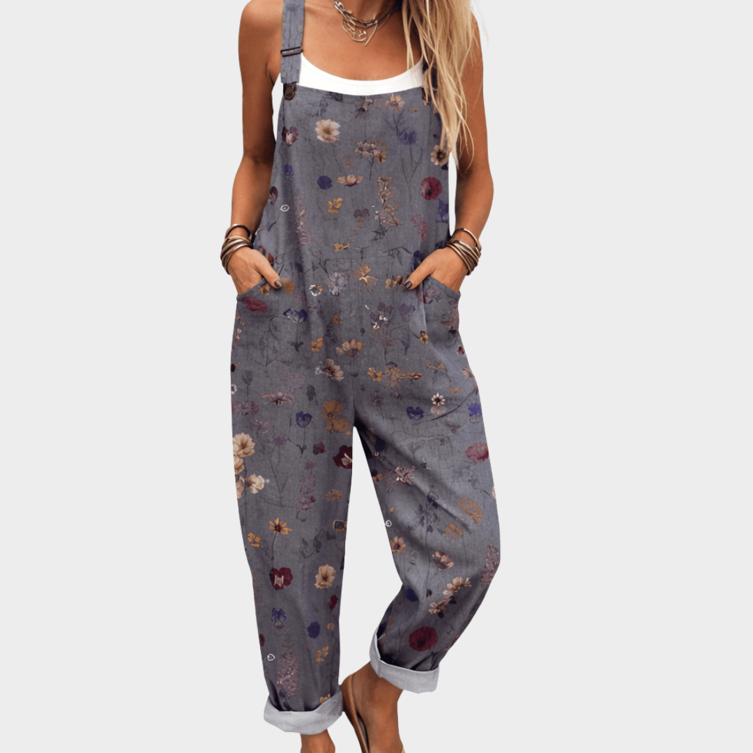 Printed Overalls with Adjustable Straps for Women