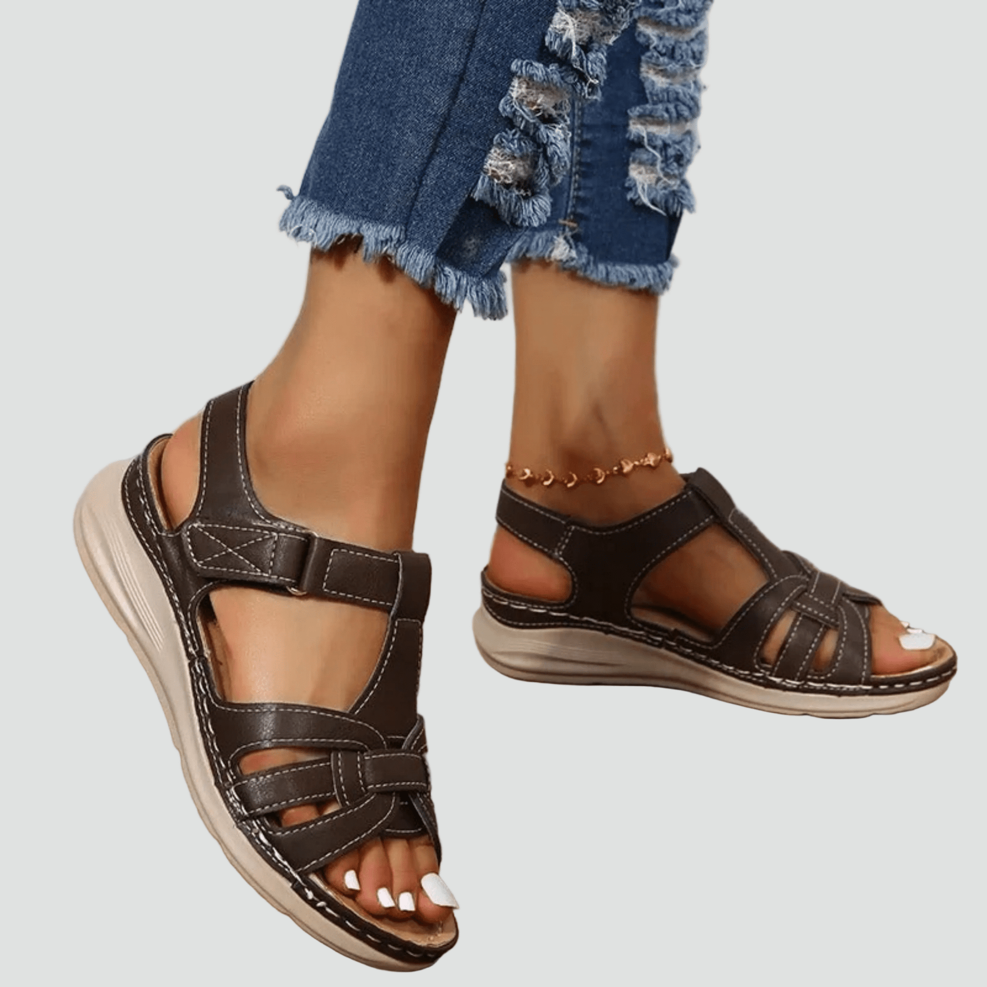 Sandales Orthopédiques en Cuir à Scratch pour Femme | Idéales pour le Quotidien - Emilia Lane