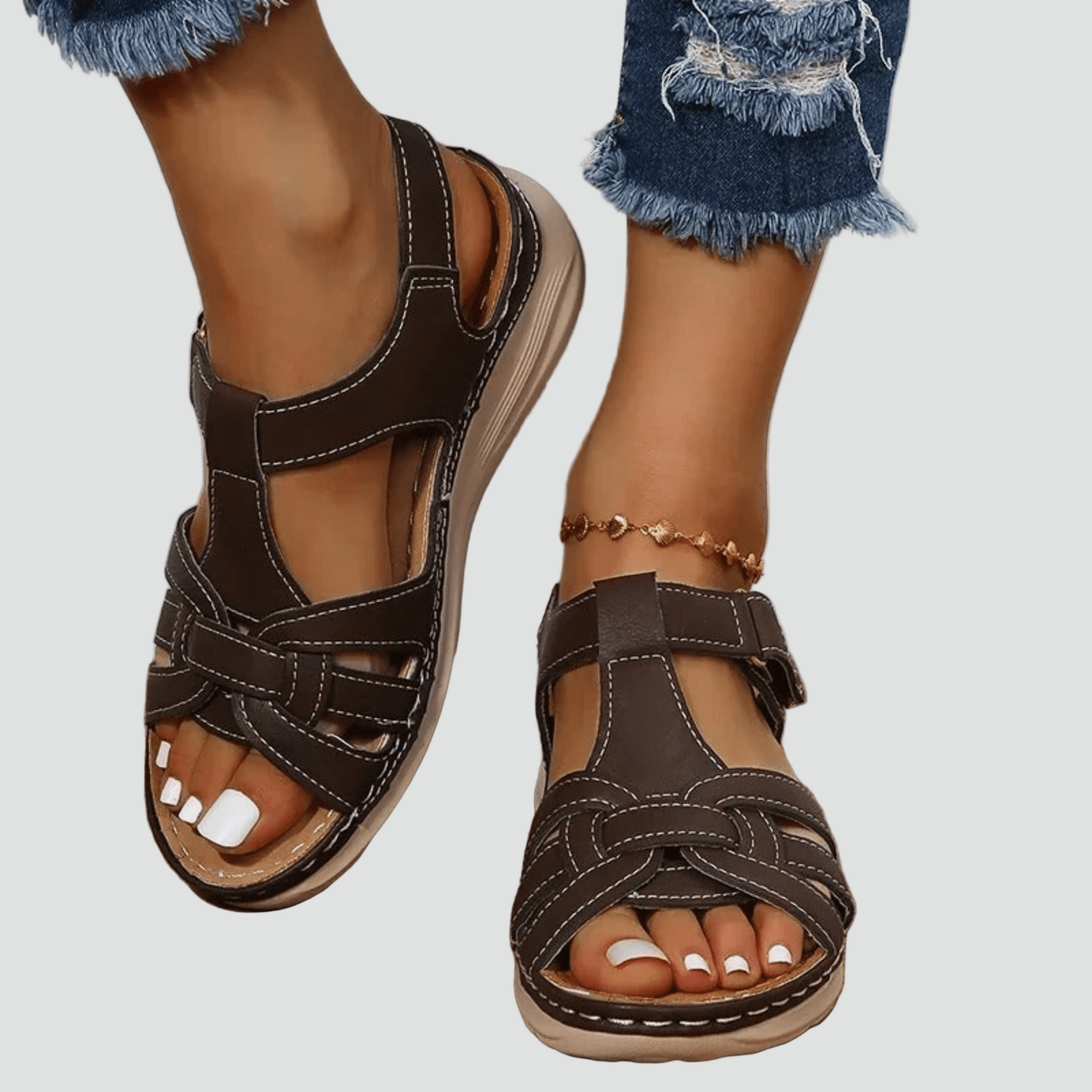 Sandales Orthopédiques en Cuir à Scratch pour Femme | Idéales pour le Quotidien - Emilia Lane
