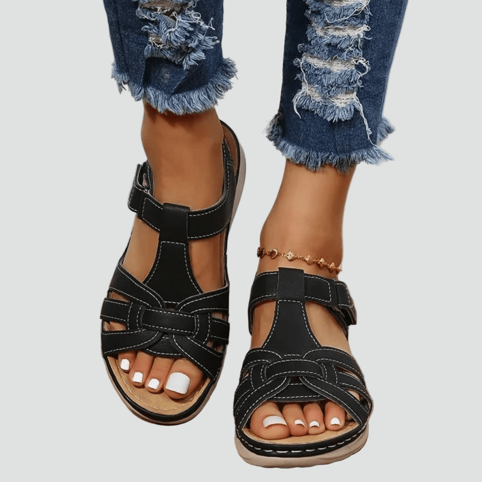 Sandales Orthopédiques en Cuir à Scratch pour Femme | Idéales pour le Quotidien - Emilia Lane