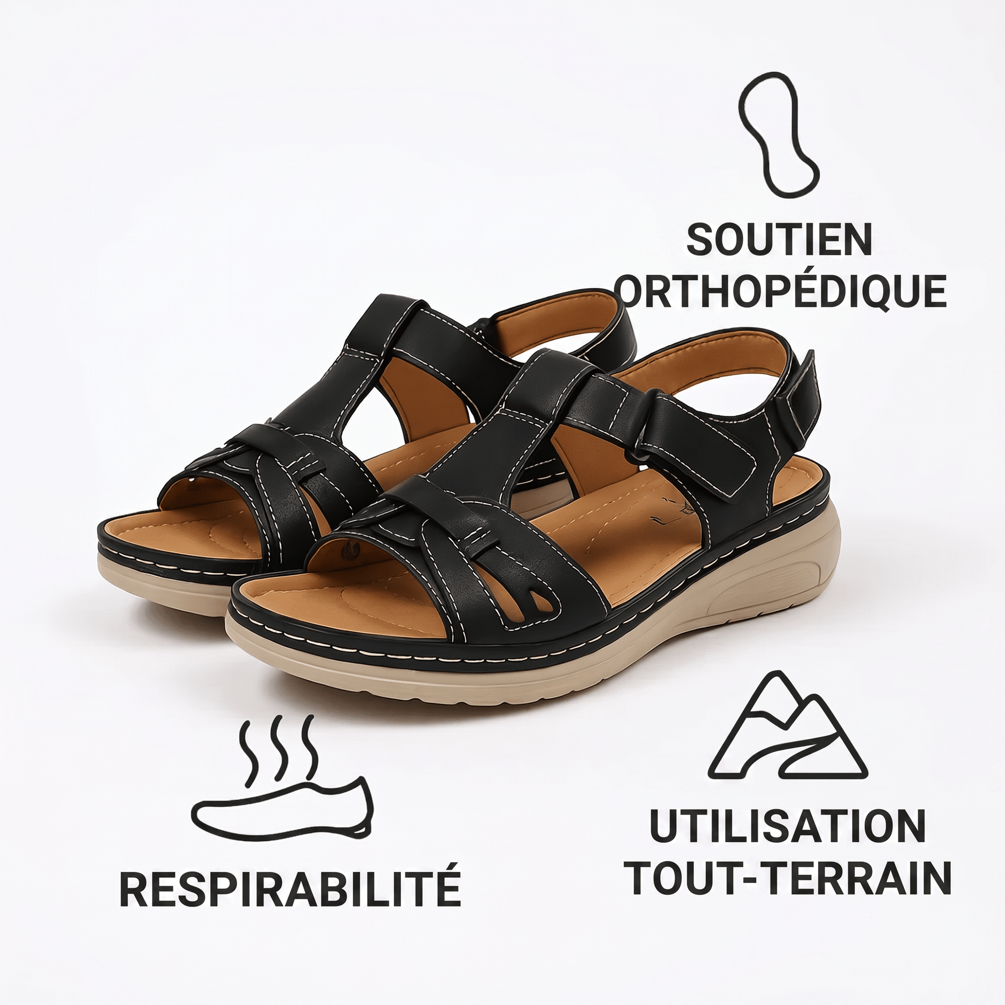Sandales Orthopédiques en Cuir à Scratch pour Femme | Idéales pour le Quotidien - Emilia Lane