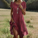Bohemian Printed Long Dress with V-Neck for Women