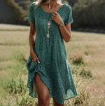 Bohemian Printed Long Dress with V-Neck for Women