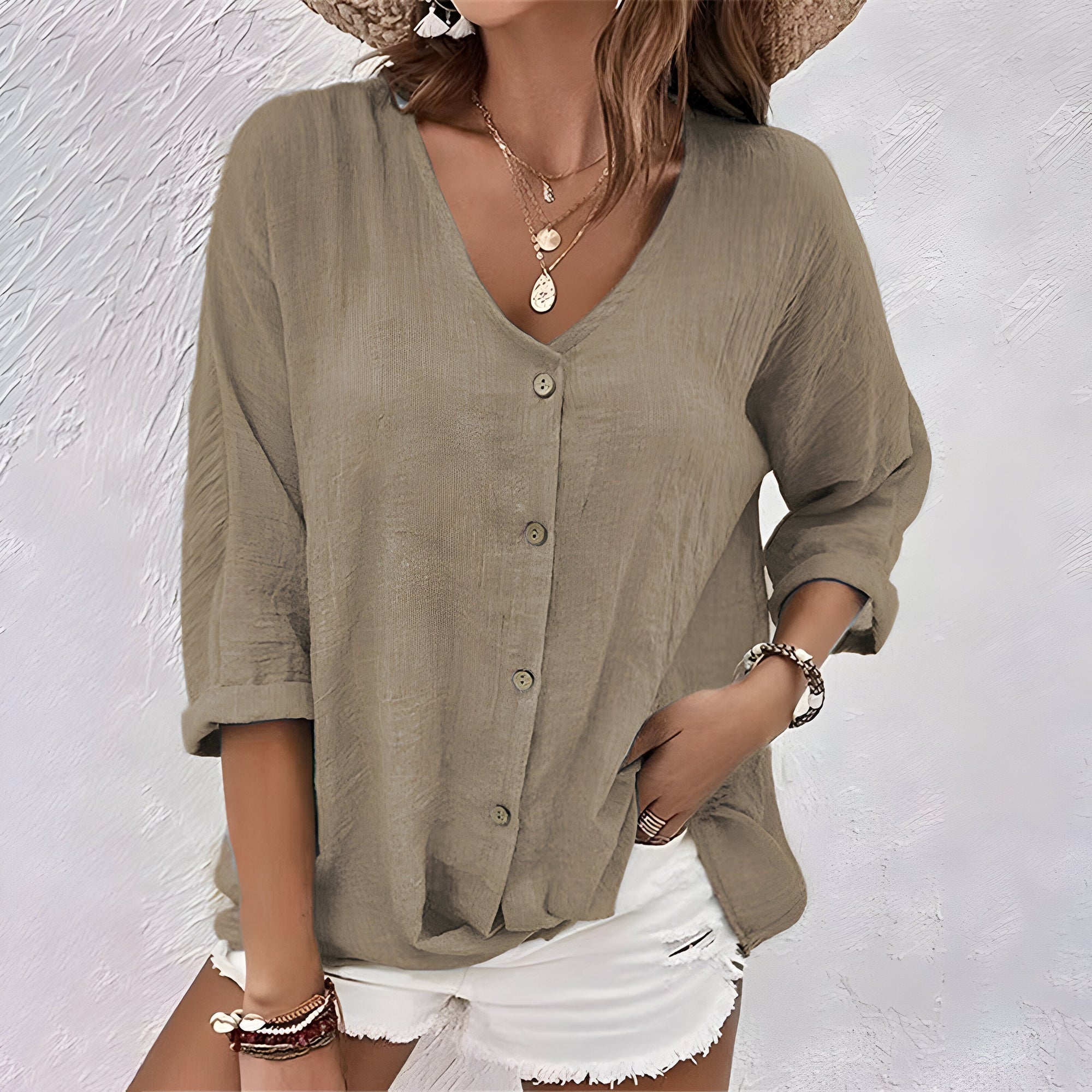 Casual V-neck short-sleeve blouse for women