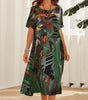 Long Tropical Print Dress with Short Sleeves for Women