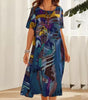 Long Tropical Print Dress with Short Sleeves for Women