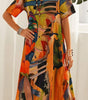 Long Tropical Print Dress with Short Sleeves for Women
