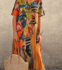 Long Tropical Print Dress with Short Sleeves for Women