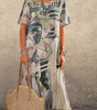 Long Tropical Print Dress with Short Sleeves for Women
