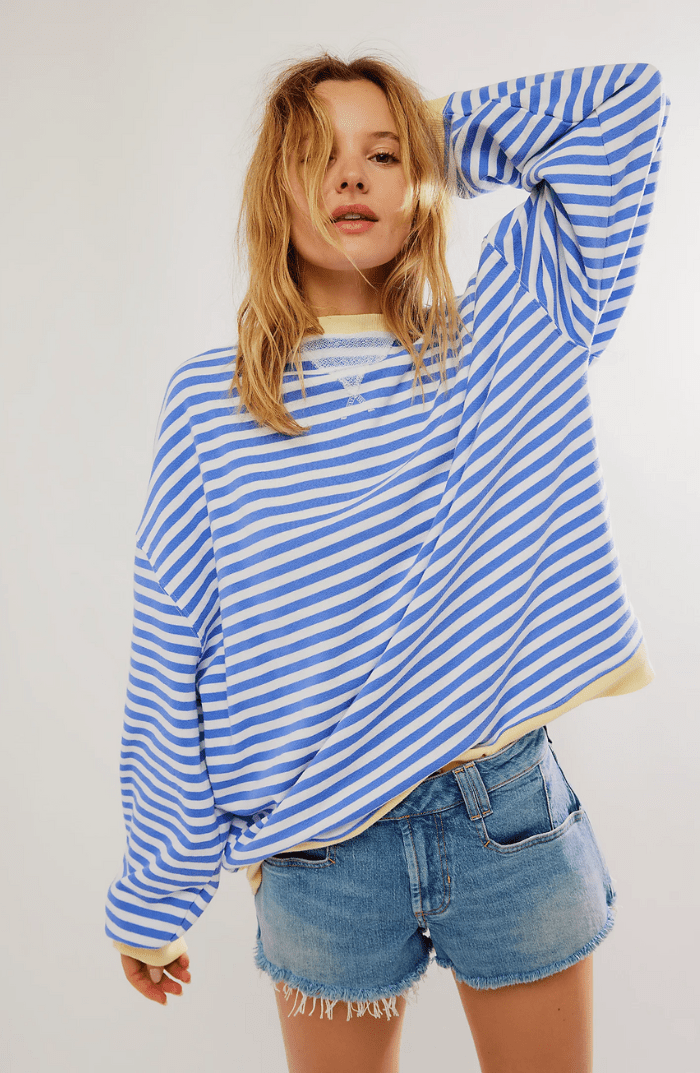 Casual Striped Sweatshirt with Round Neck for Women