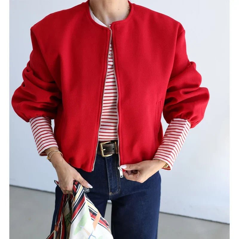 Veste Bomber Courte à Col Rond pour Femmes - Emilia Lane