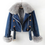 Veste en Denim à Col en Fausse Fourrure pour Femmes - Emilia Lane