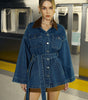 Veste en jean à col rabattu avec ceinture à la taille pour Femme - Emilia Lane