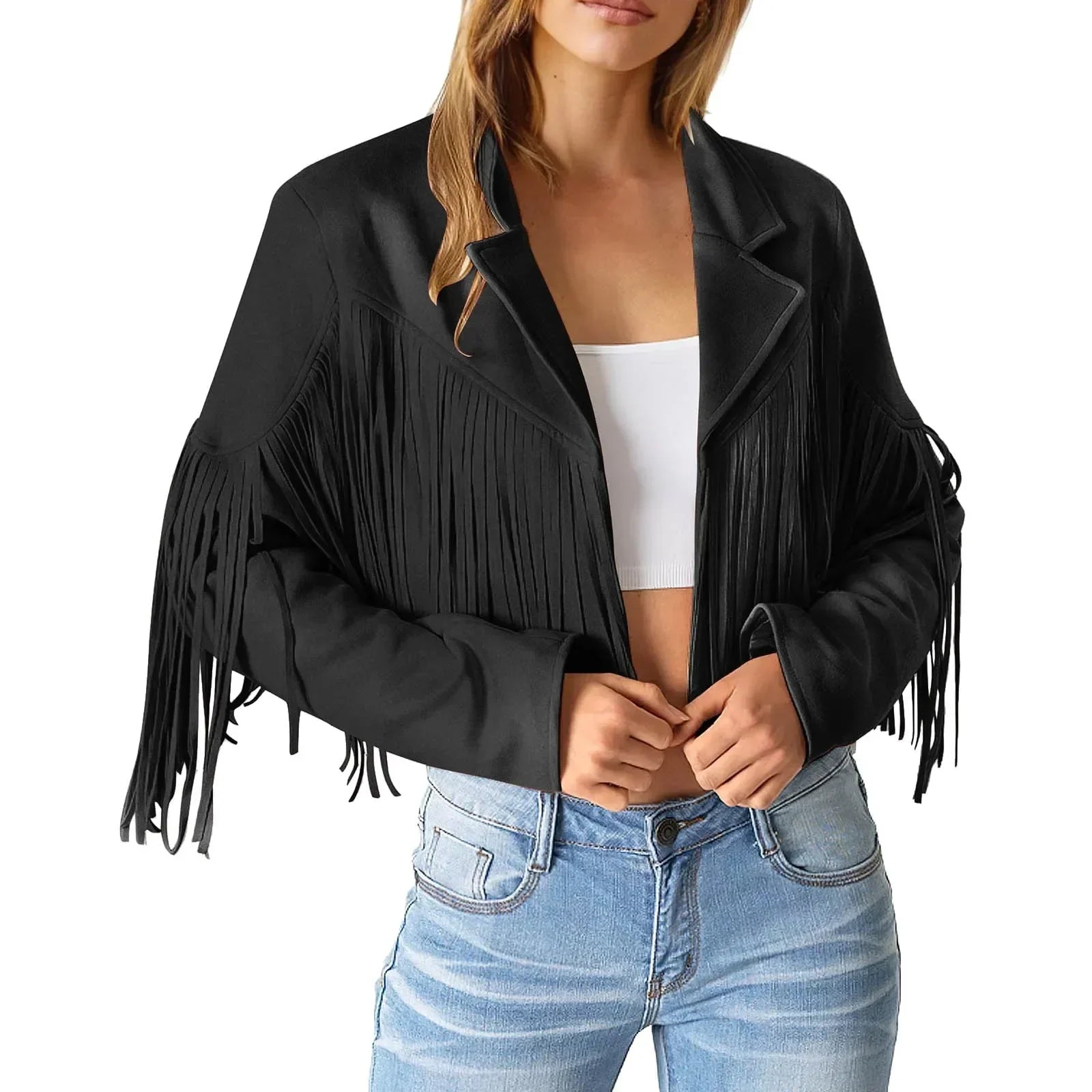Veste en Suède avec Franges pour Femmes - Emilia Lane