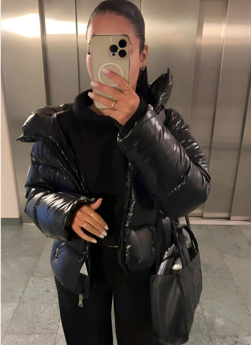 Shiny Quilted Oversized Puffer Jacket with Hood for Women