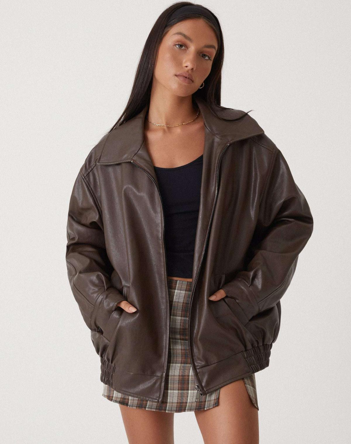 Oversized Leather Bomber Jacket for Women
