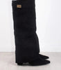 Elegant Black Suede Boots with Golden Details for Women